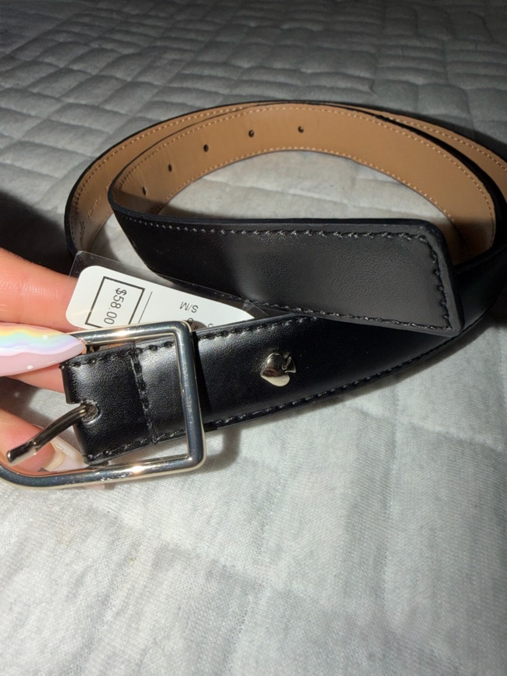 kate spade Black Leather Skinny Belt with Silver Buckle